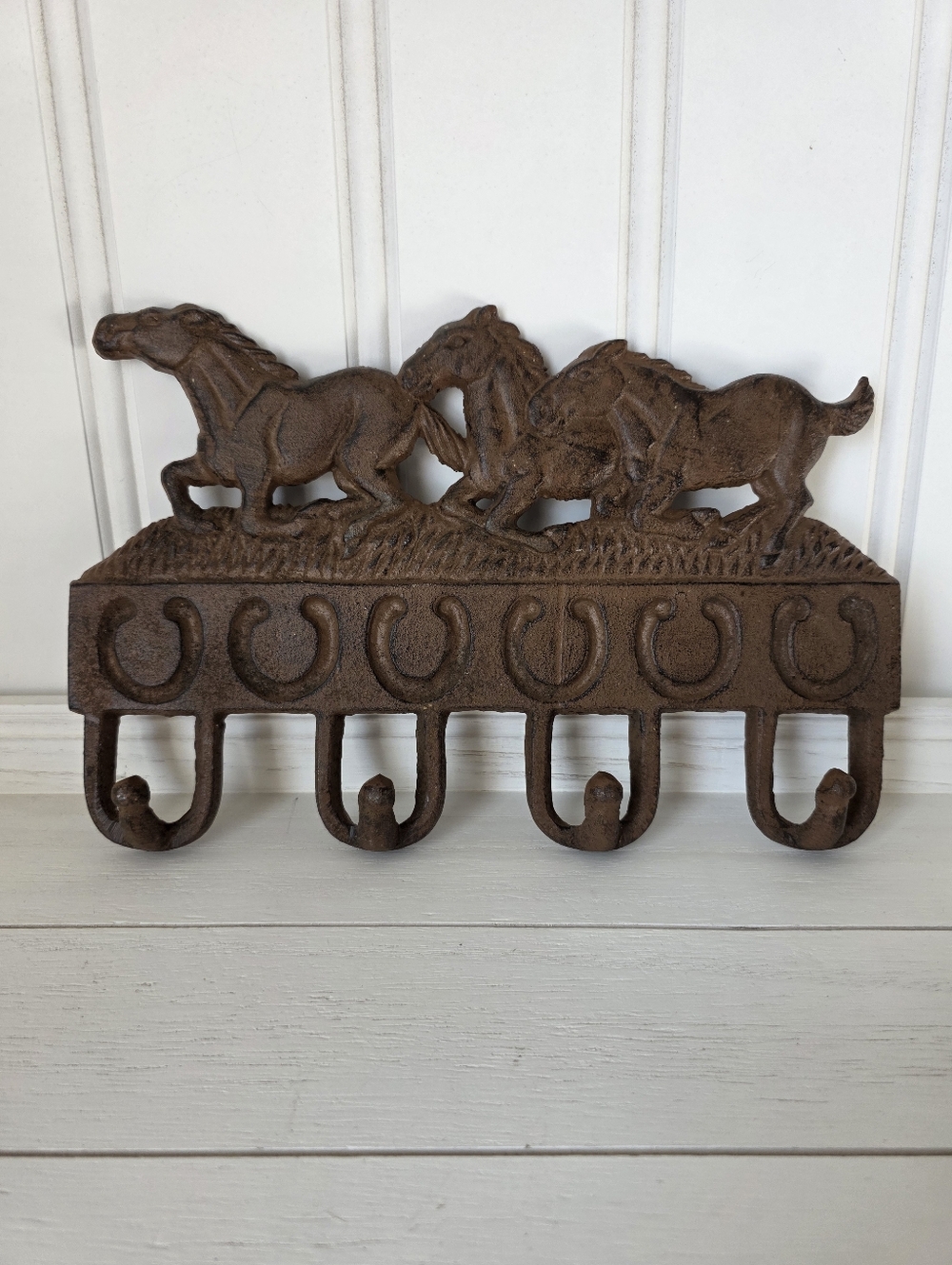 Cast Iron Rustic Western Horse Wall Hook Rack Key Towel Coat Hanger Brown